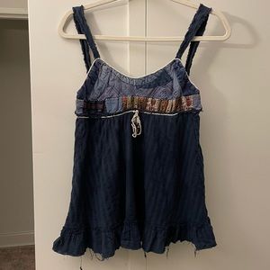 Vintage Free People Distressed Patchwork Blouse